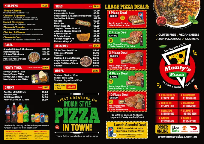 Menu, Monty’s Pizza Kings Langley