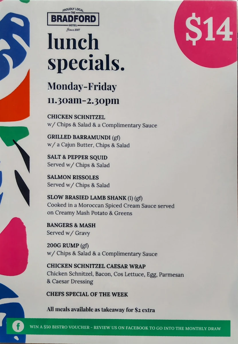 Menu, The Bradford Hotel