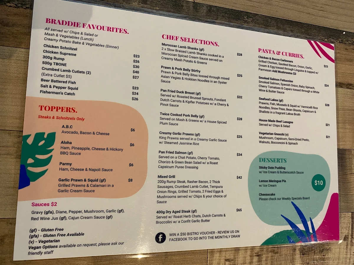 Menu, The Bradford Hotel