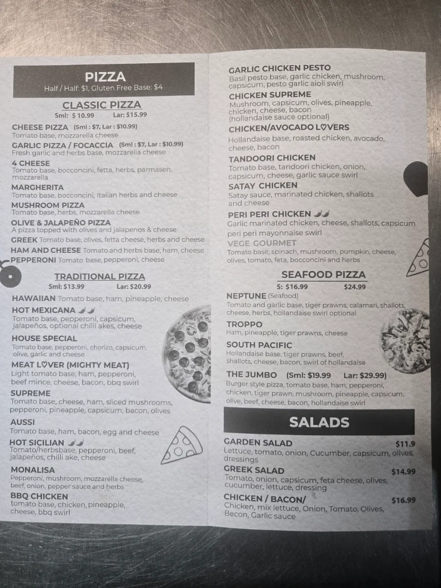 Menu, Pizzas On Olsen