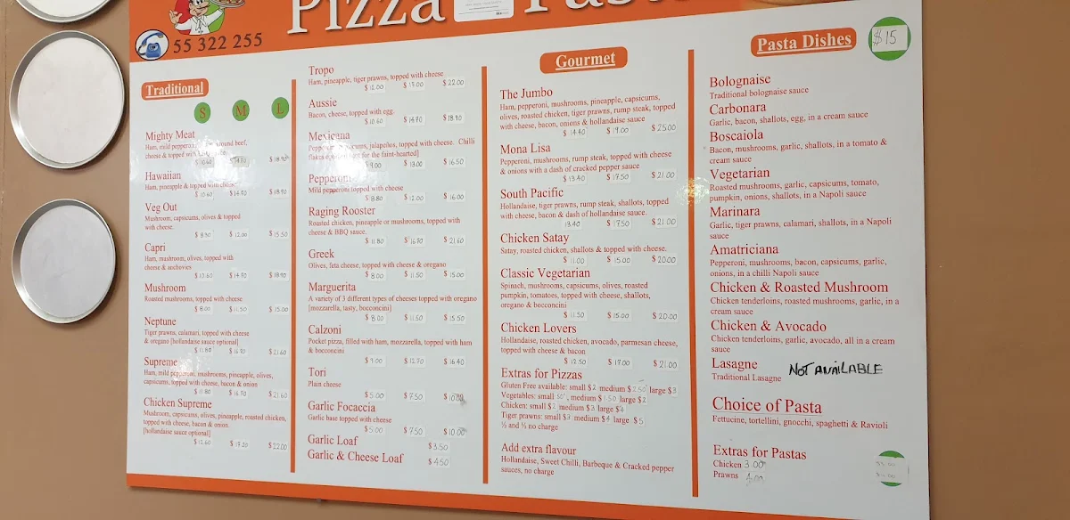 Menu, Pizzas On Olsen