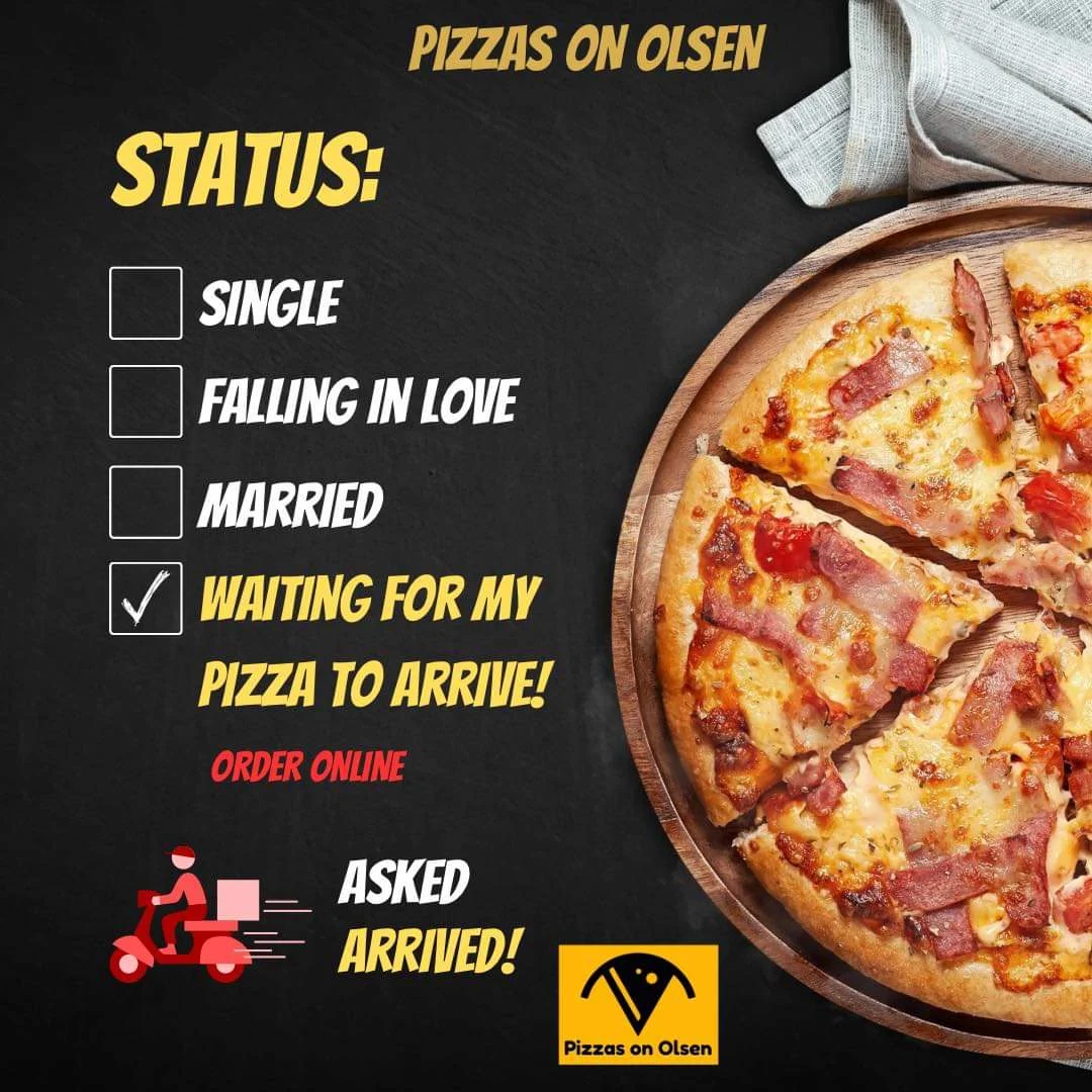 Menu, Pizzas On Olsen