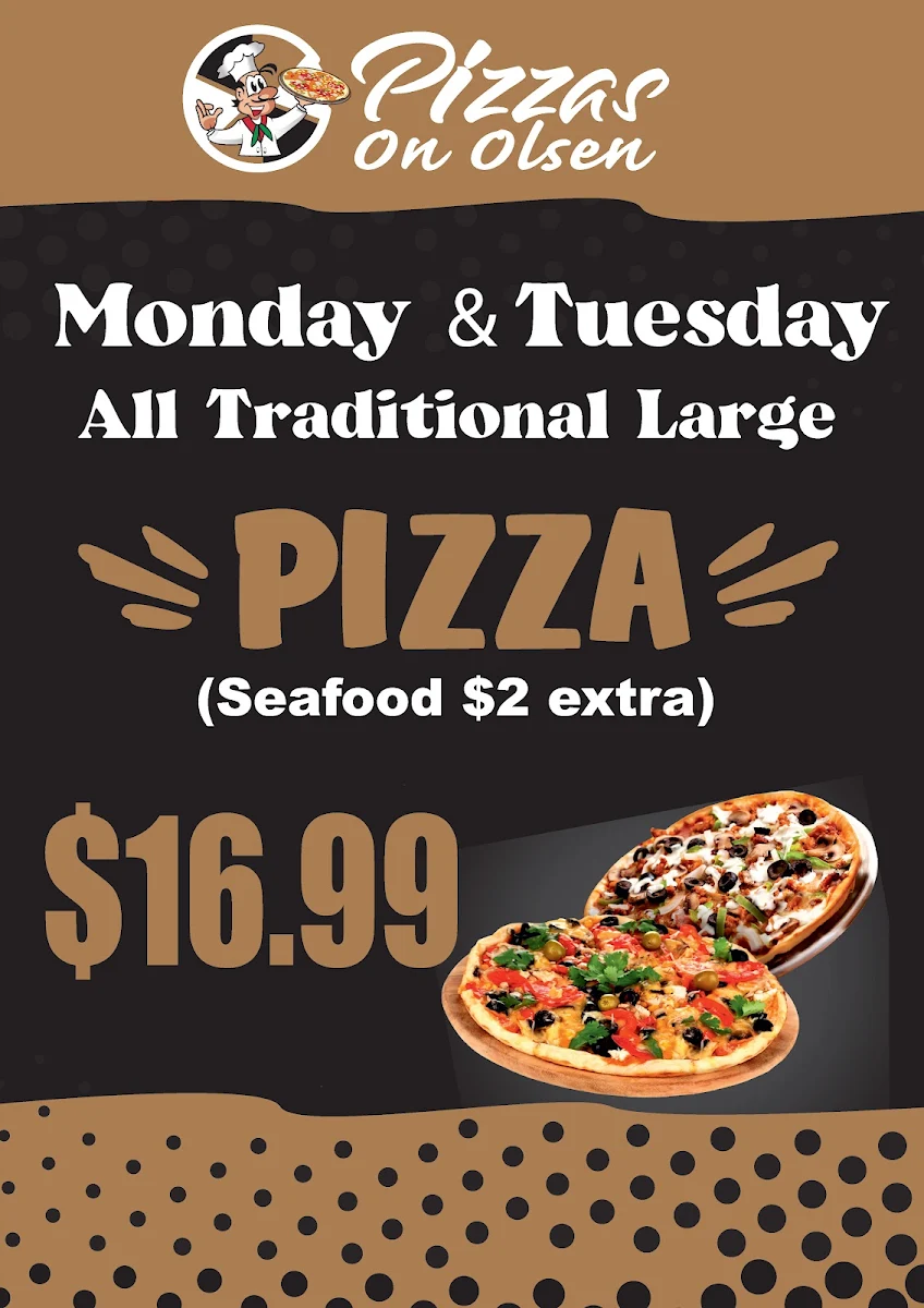 Menu, Pizzas On Olsen