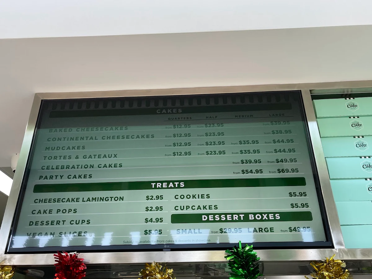 Menu, The Cheesecake Shop Marsden Park