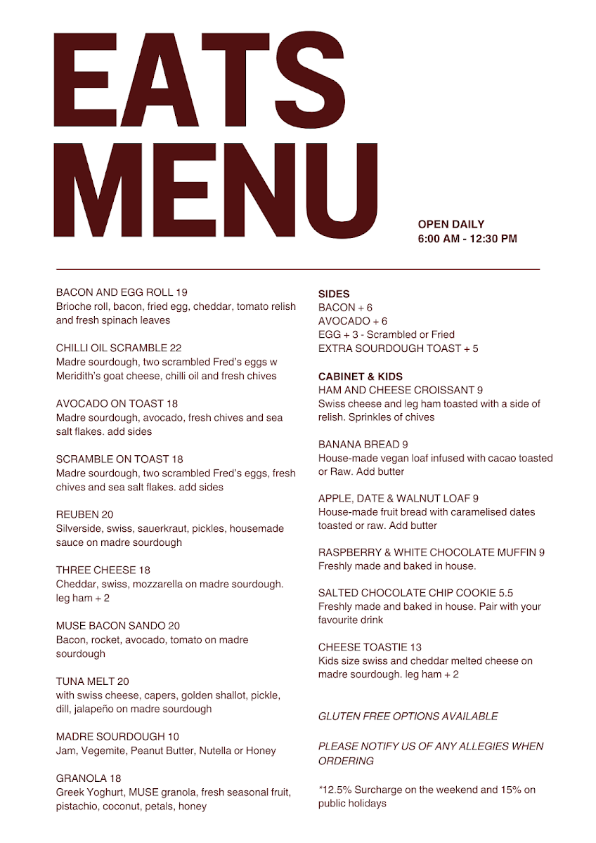 Menu, MUSE YAMBA