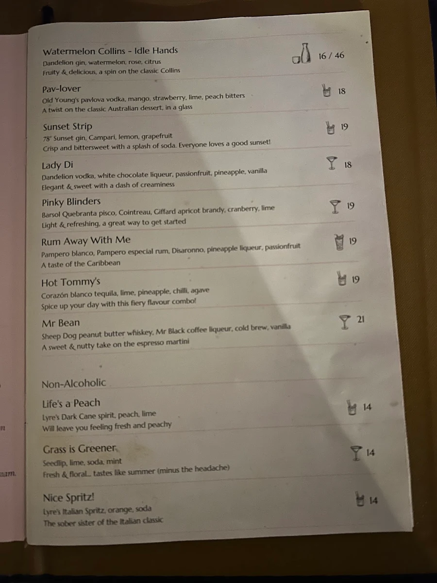 Menu, The Royal Perth