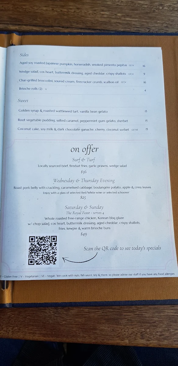 Menu, The Royal Perth