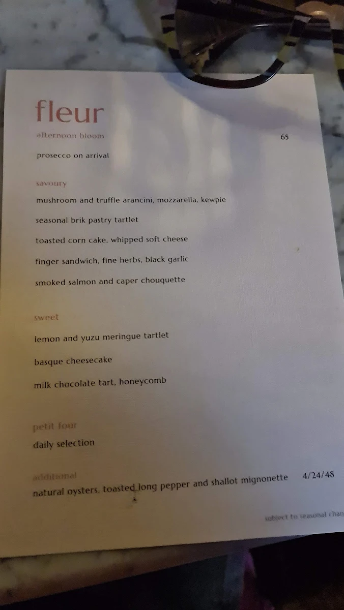 Menu, The Royal Perth