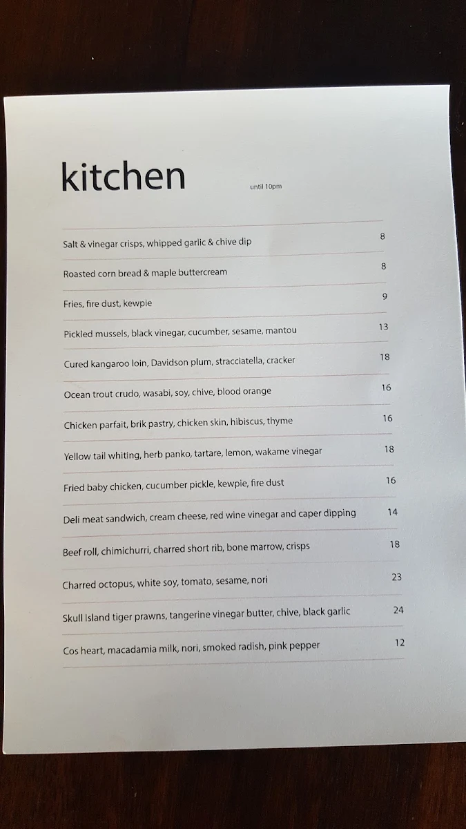 Menu, The Royal Perth