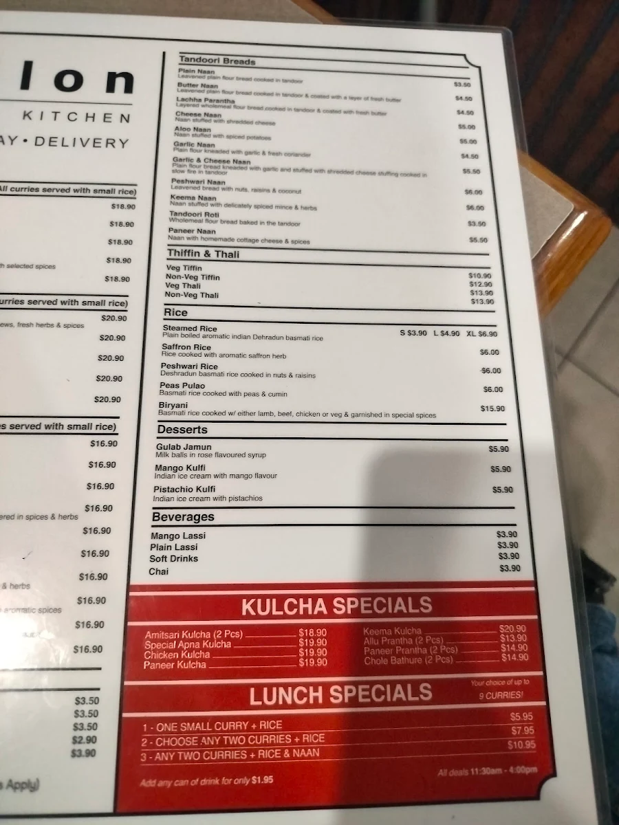 Menu, Dhillon The Indian Kitchen