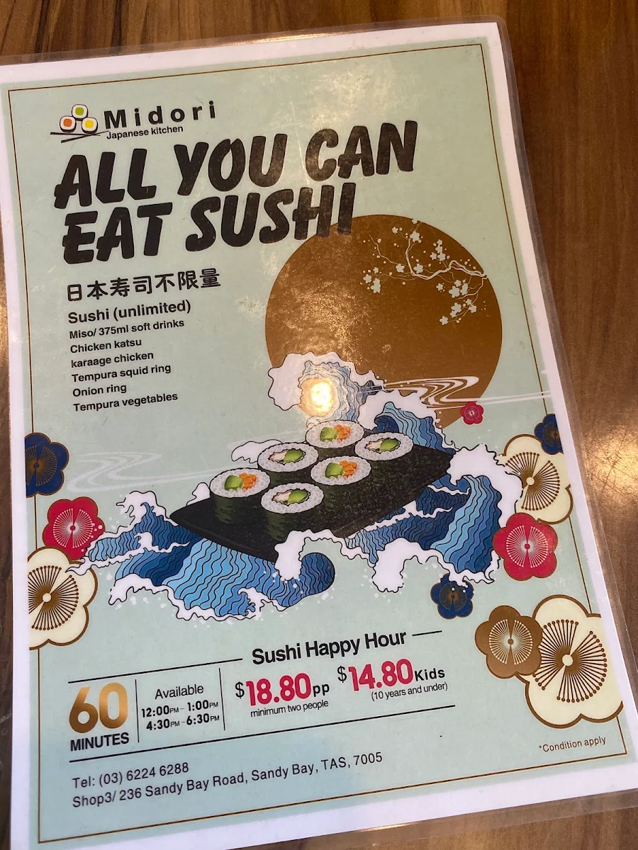 Menu, Midori Japanese Kitchen Sandy Bay
