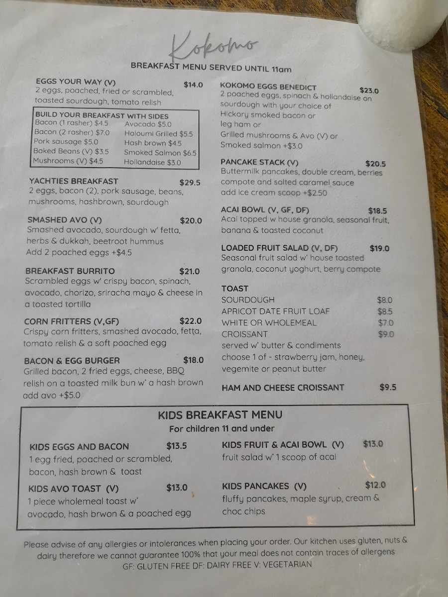 Menu, Kokomo Kitchen + Bar