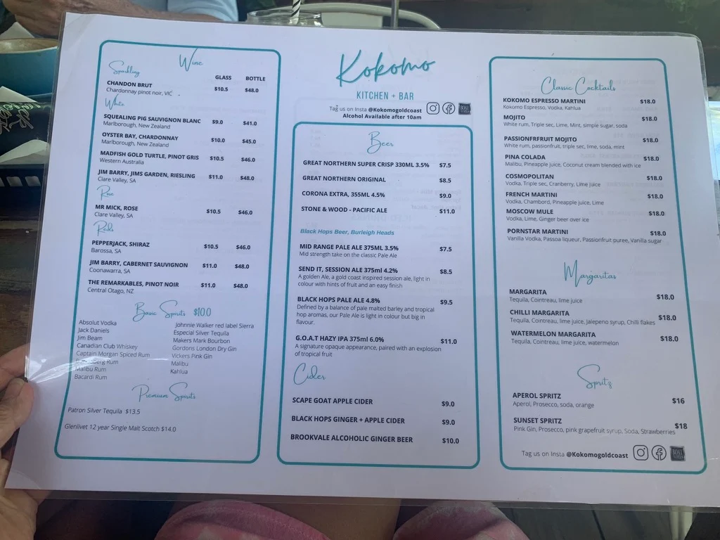 Menu, Kokomo Kitchen + Bar