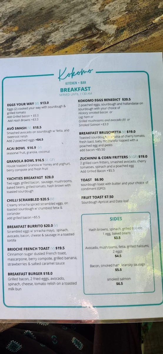 Menu, Kokomo Kitchen + Bar
