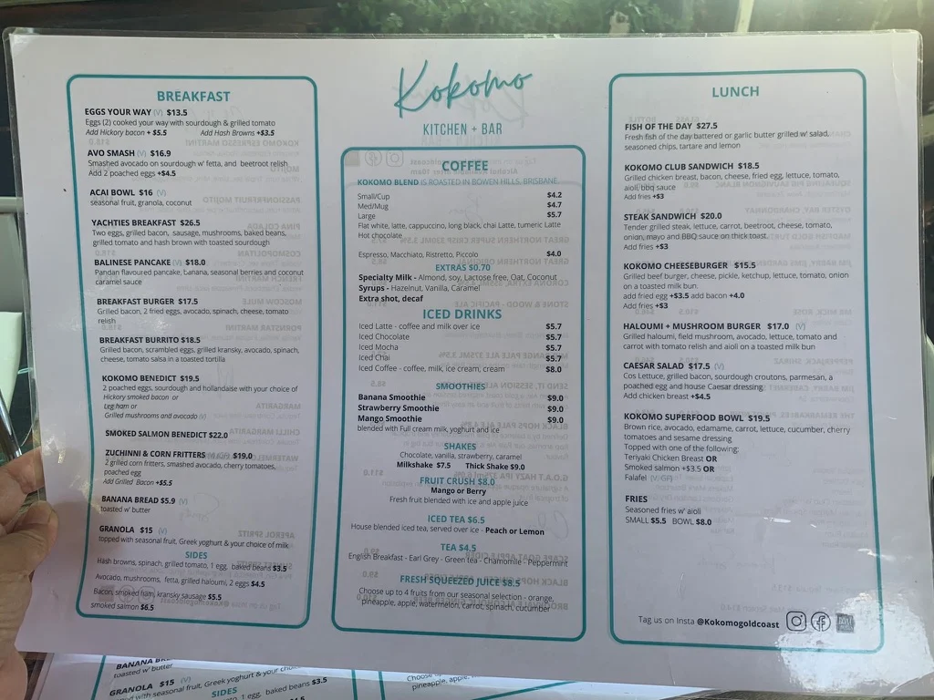 Menu, Kokomo Kitchen + Bar