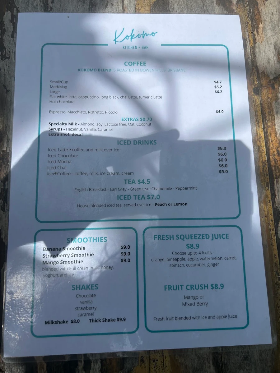 Menu, Kokomo Kitchen + Bar