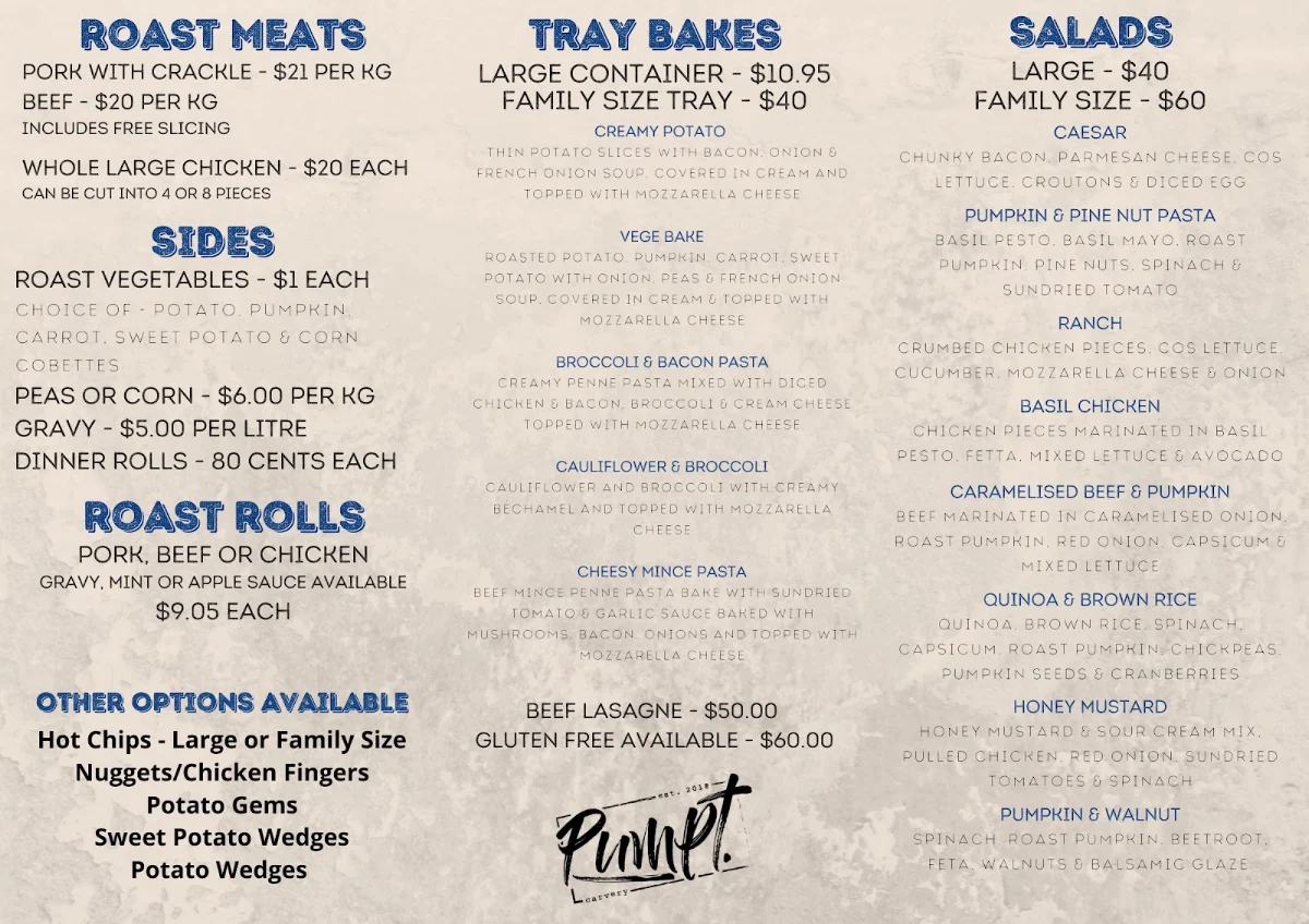 Menu, Pumpt Carvery