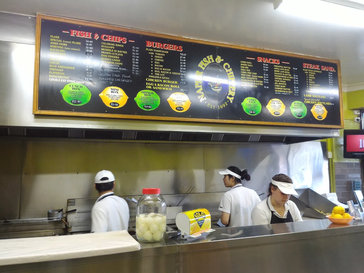 Menu, Napier Fish & Chippery