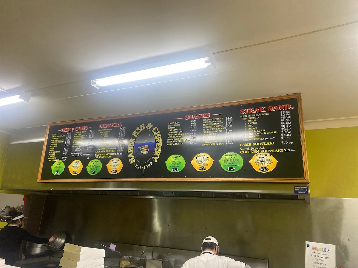 Menu, Napier Fish & Chippery