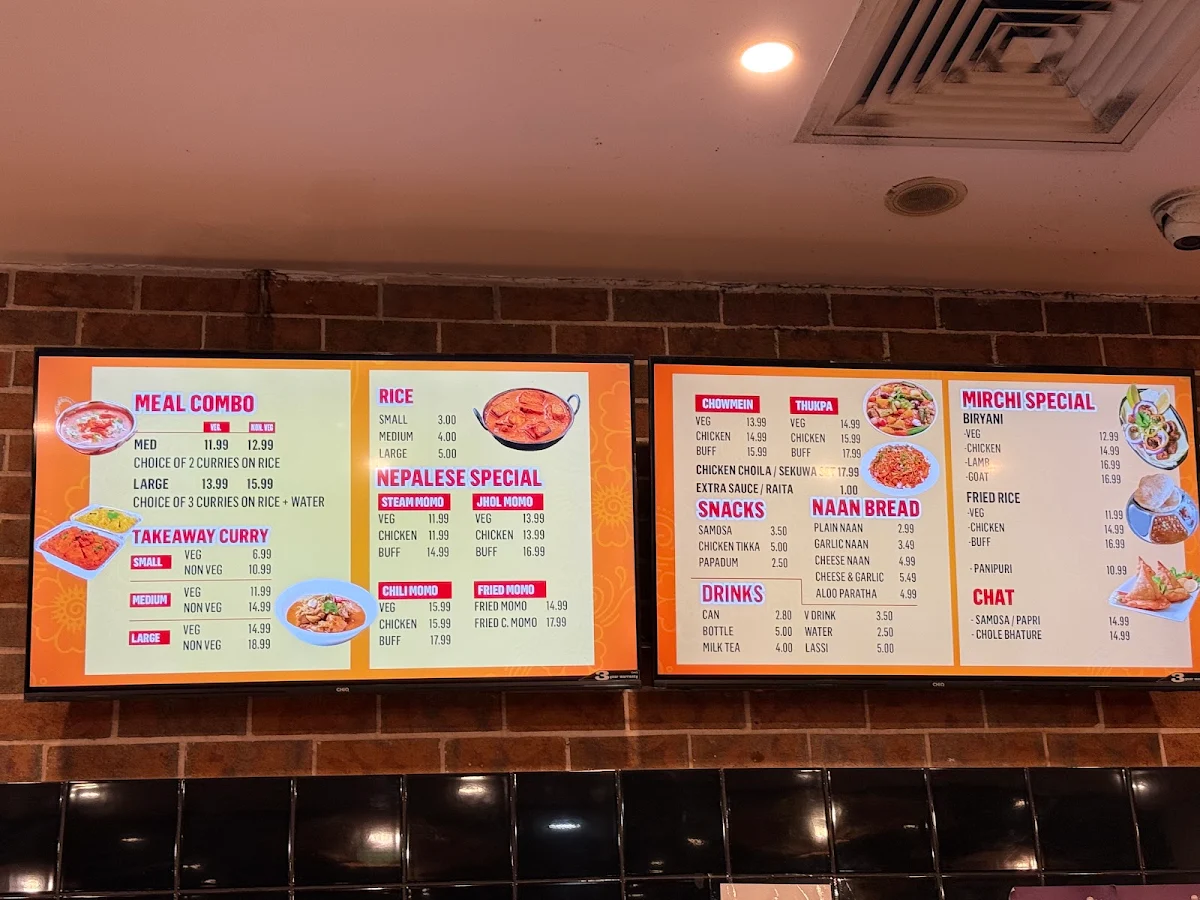 Menu, Mirchi Indian and Nepalese Restaurant