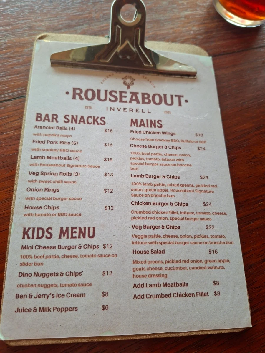 Menu, Rouseabout Inverell