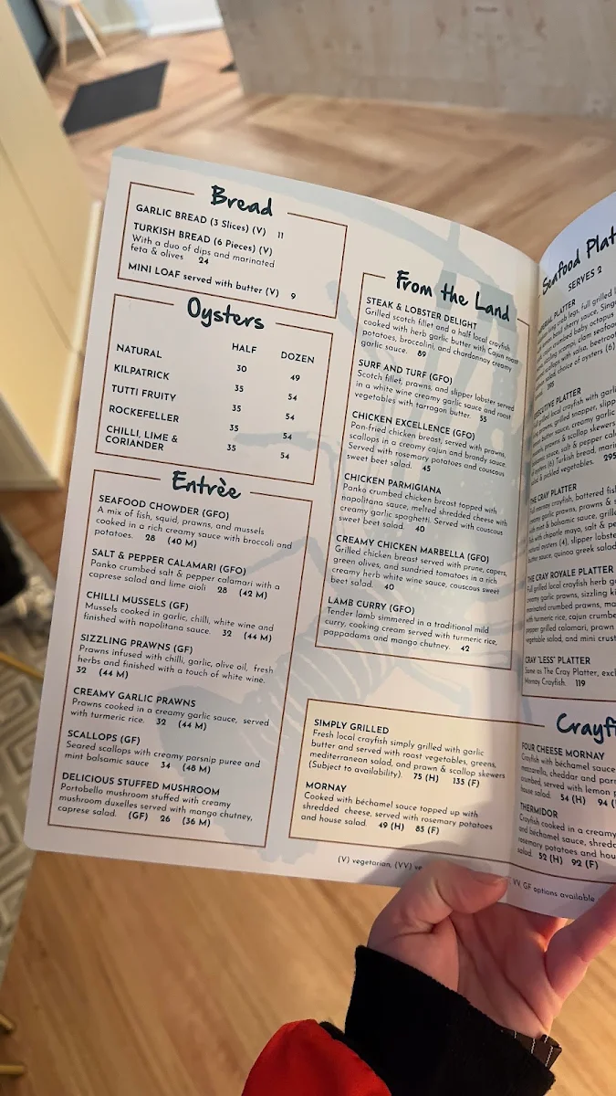 Menu, The Cray Seafood & Grill Restaurant Essendon