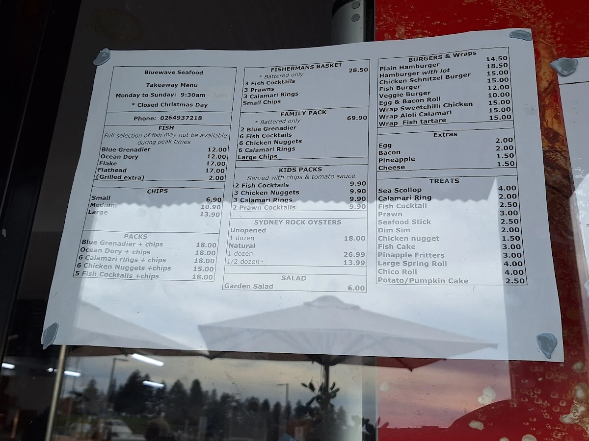 Menu, Bluewave Seafood - Take away food near Bermagui, fish and chips Restaurants