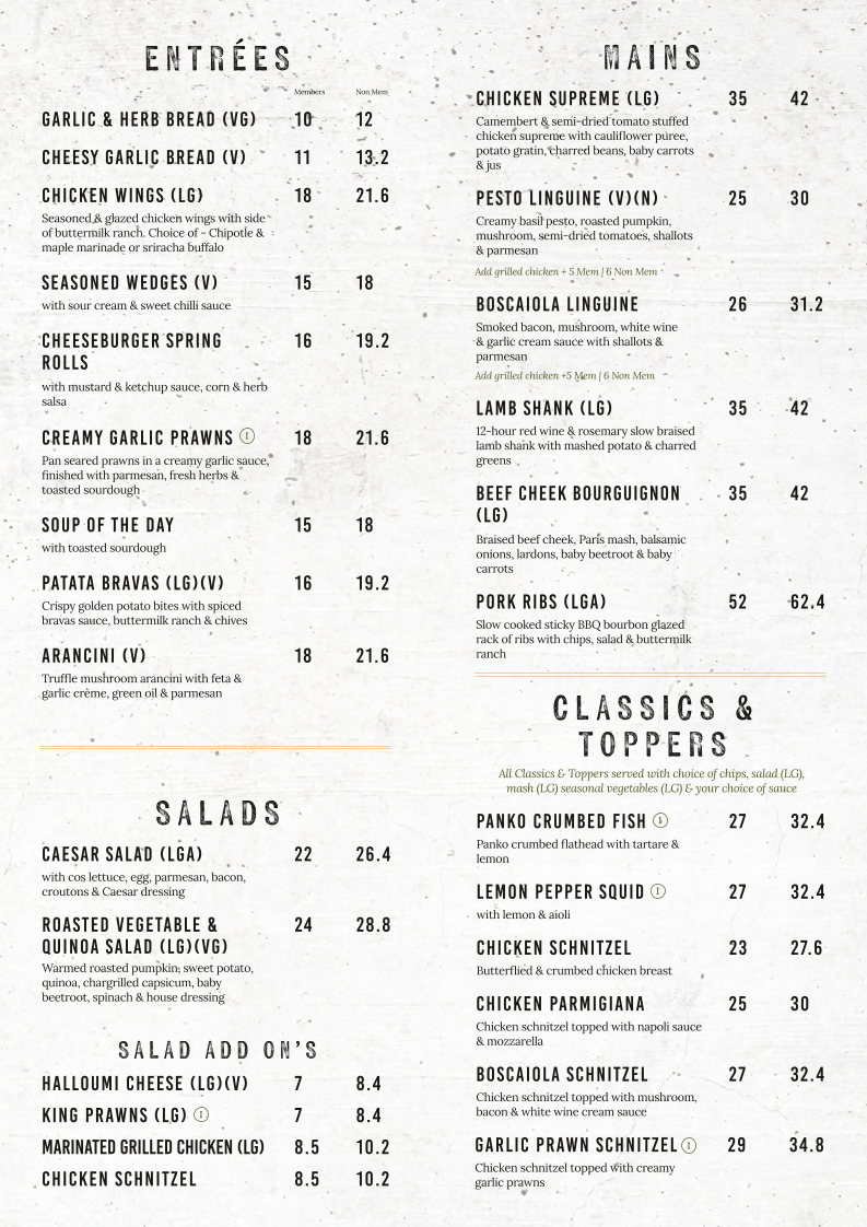 Menu, The Orchards