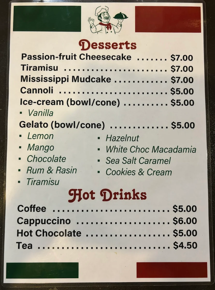 Menu, Santos Pizzeria