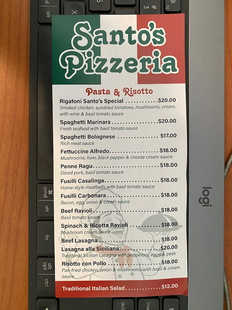 Menu, Santos Pizzeria