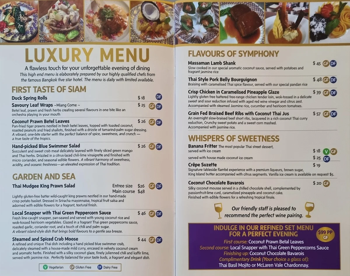 Menu, Thai Mudgee (QLD, Gold Coast)