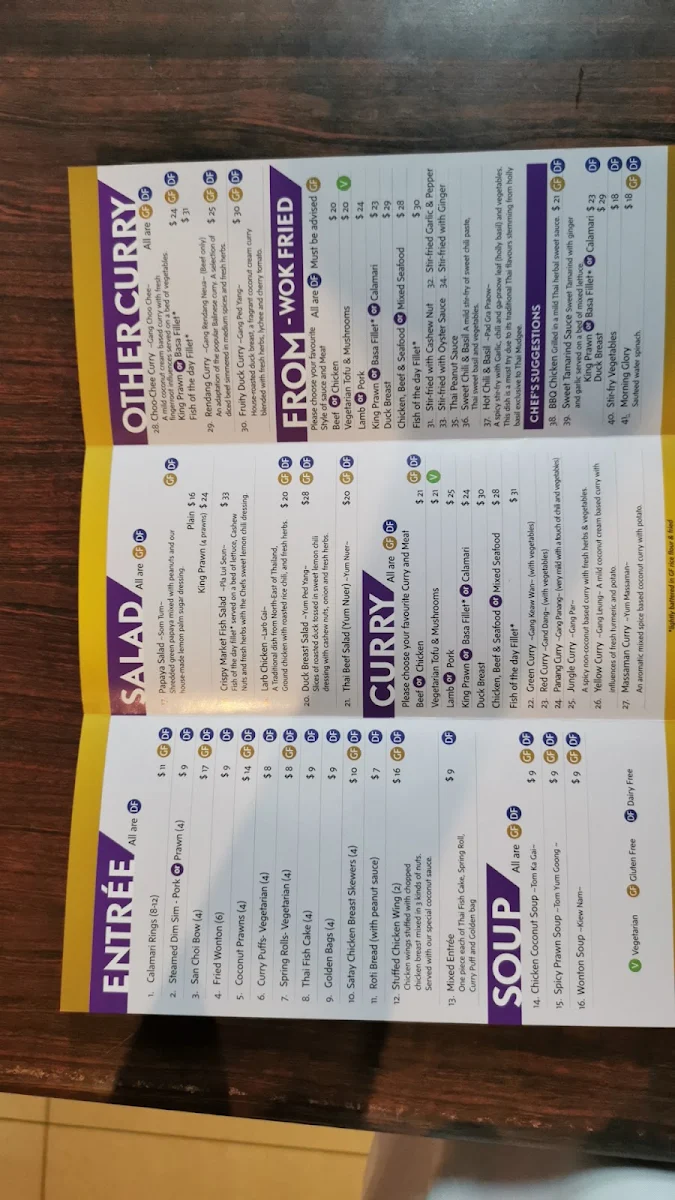 Menu, Thai Mudgee (QLD, Gold Coast)