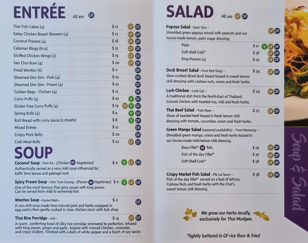 Menu, Thai Mudgee (QLD, Gold Coast)