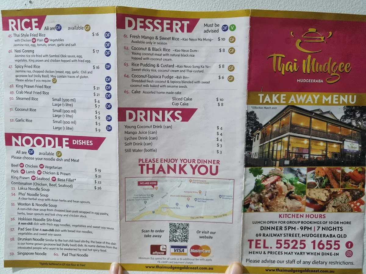 Menu, Thai Mudgee (QLD, Gold Coast)