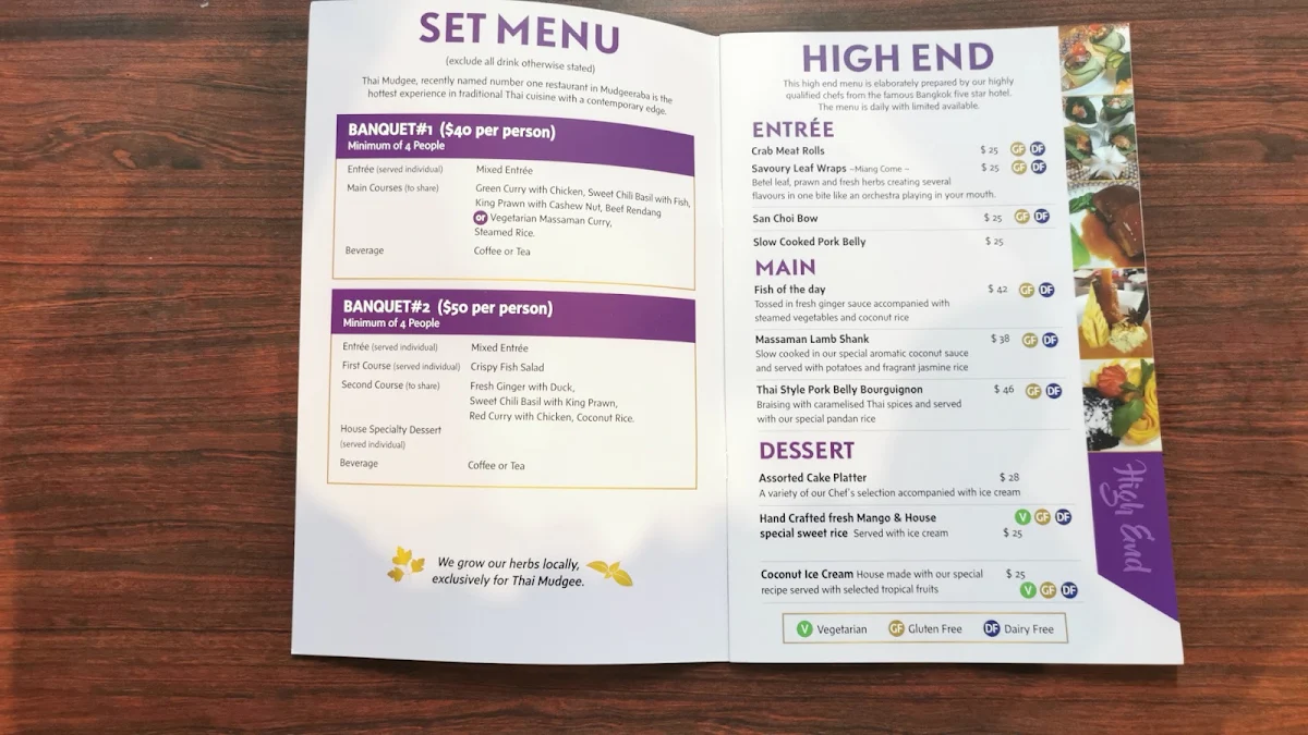 Menu, Thai Mudgee (QLD, Gold Coast)