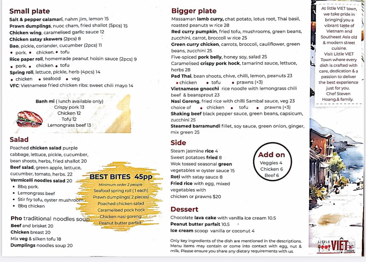 Menu, LITTLE VIET TOWN
