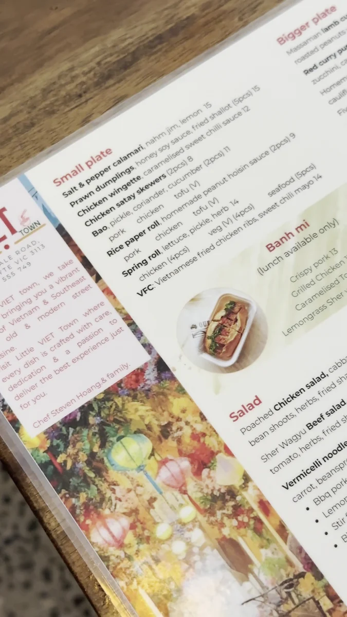 Menu, LITTLE VIET TOWN