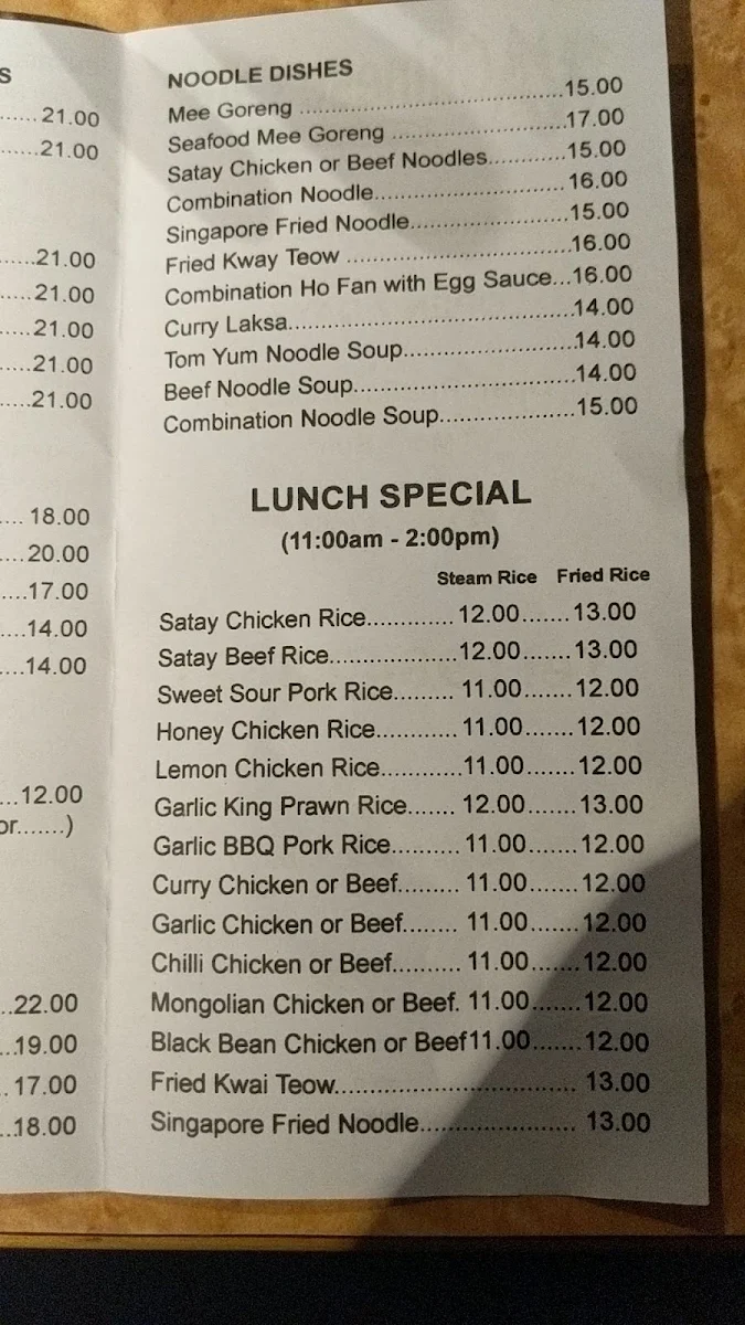Menu, WA Chinese Café & Restaurant