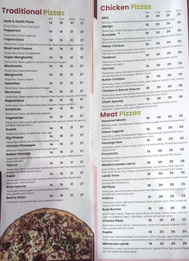 Menu, Urban Dough Pizza and Pasta Bar Coburg