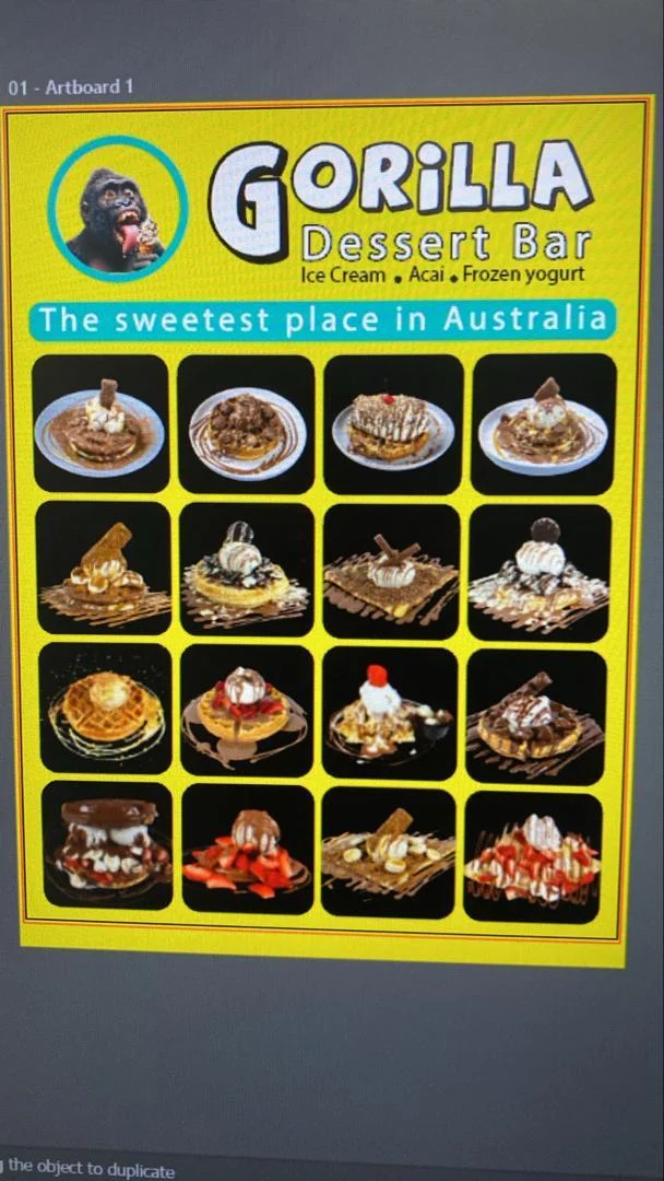 Menu, Gorilla Dessert Bar