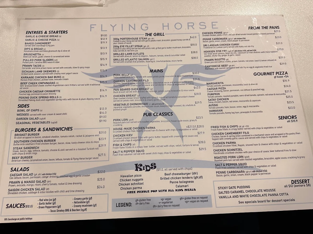 Menu, The Flying Horse