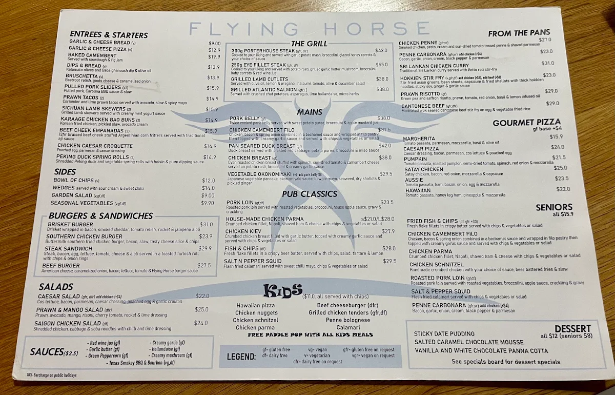 Menu, The Flying Horse