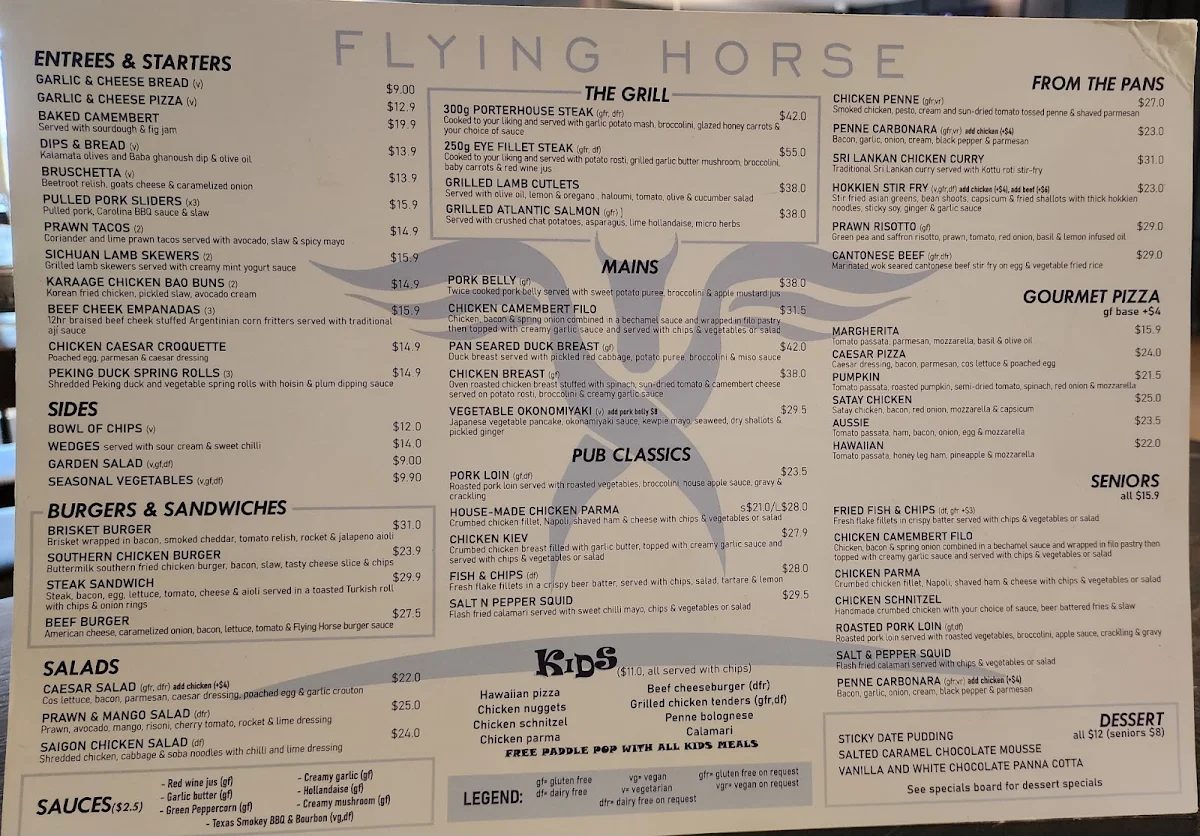 Menu, The Flying Horse
