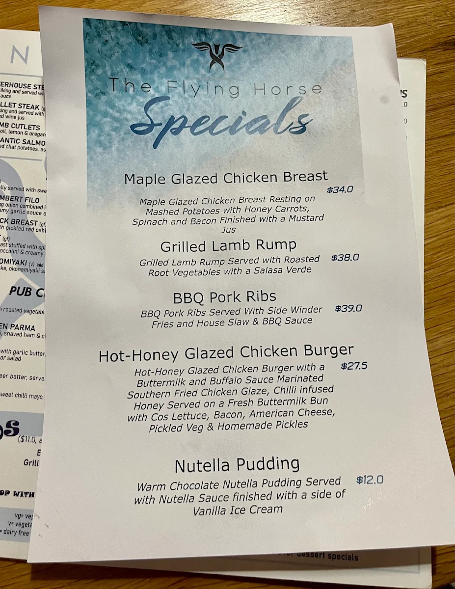 Menu, The Flying Horse