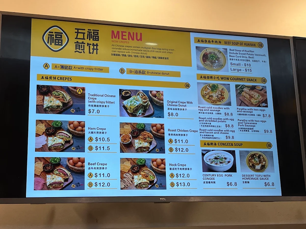 Menu, Wow Crepes