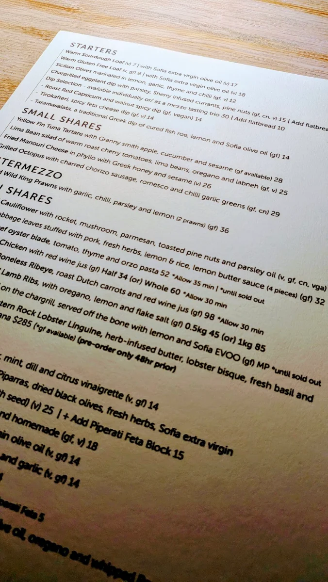 Menu, Sofia on Cleveland