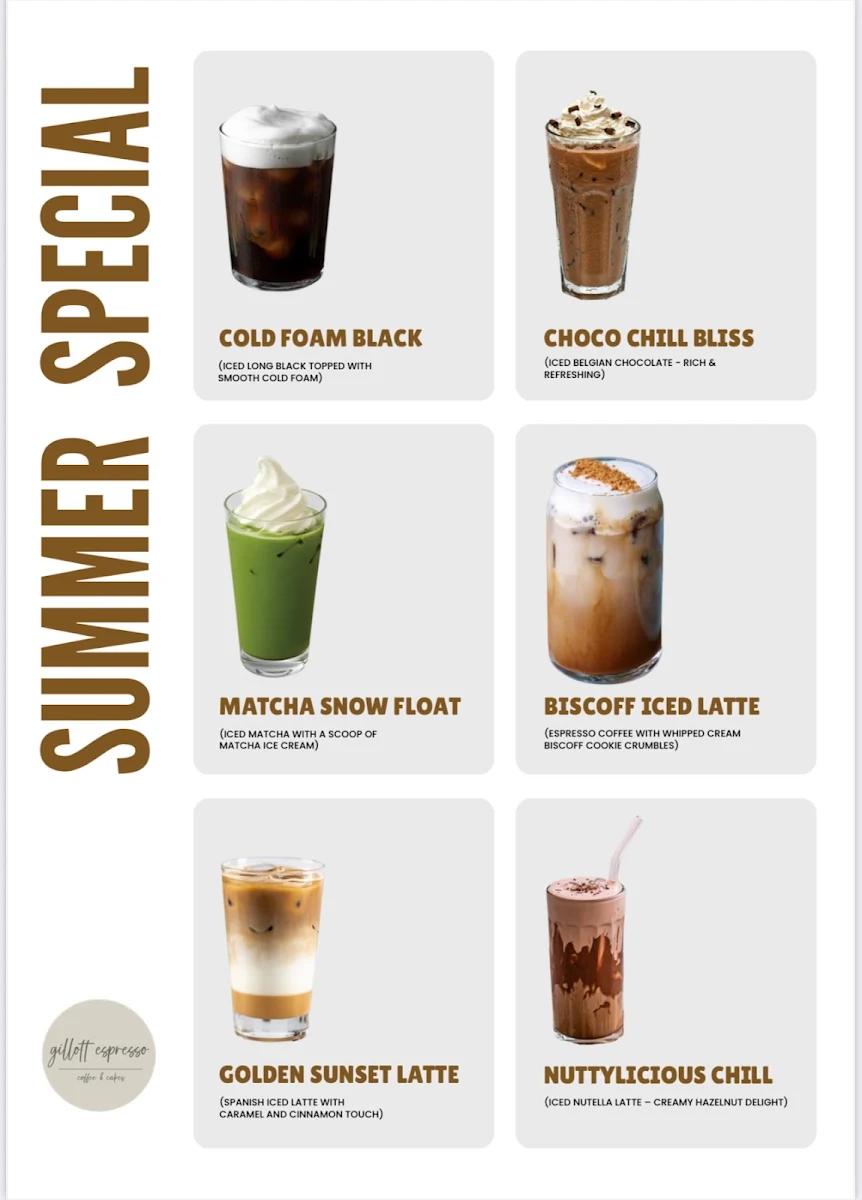 Menu, Gillott Espresso