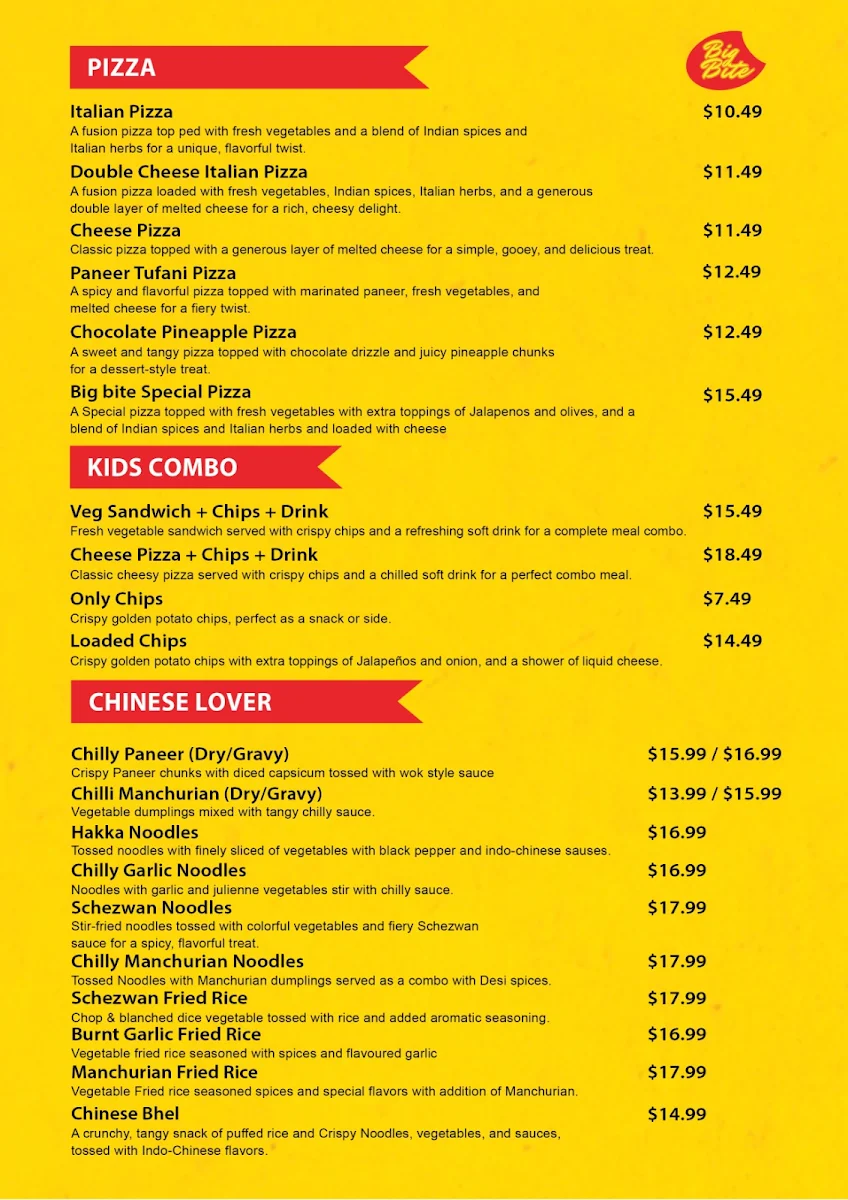 Menu, Bigbite Bella Vista