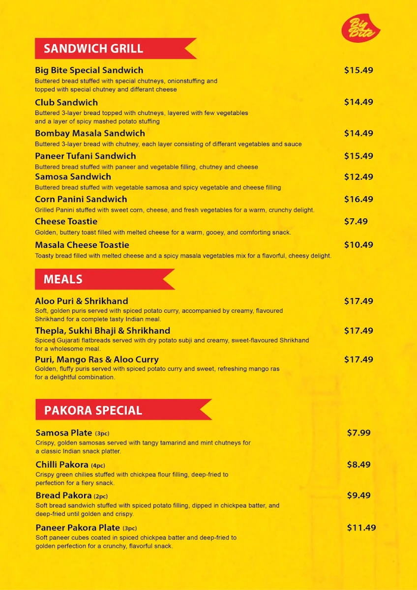 Menu, Bigbite Bella Vista