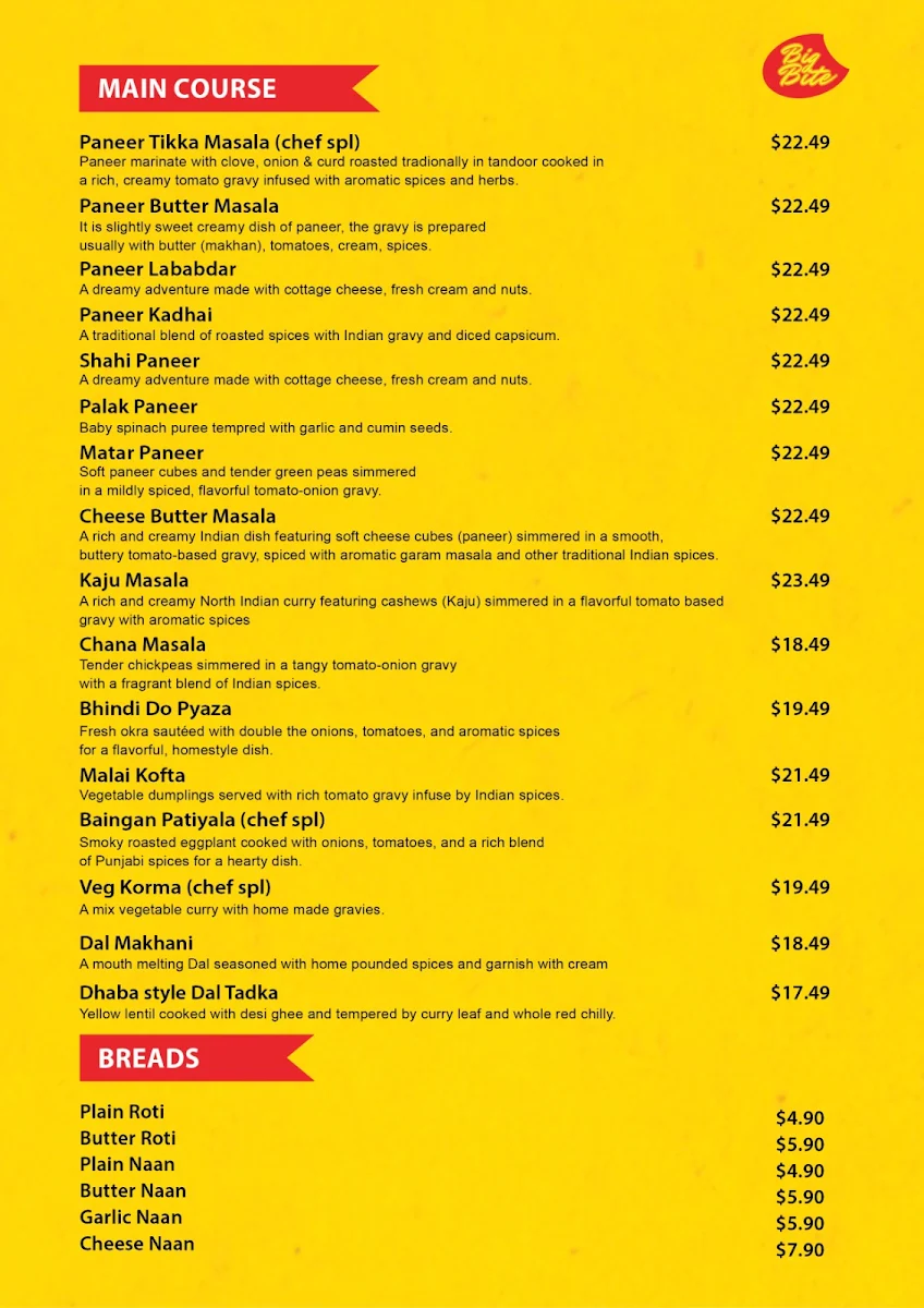 Menu, Bigbite Bella Vista